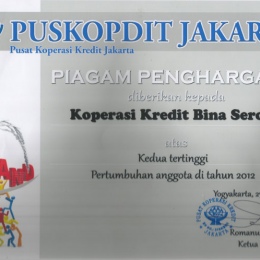 Prestasi Pertumbuhan Anggota Tertinggi Kedua dari Puskopdit Jakarta Tahun 2012